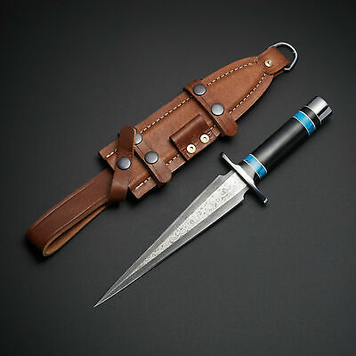 Custom Handmade Hunting Damascus Blade DAGGER Knife, Bull HORN Handle GIFT