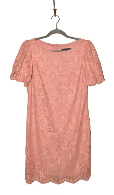 JESSICA HOWARD $139 Lace Short Puff Sleeve Sheath Dress Light Pink Size 10P