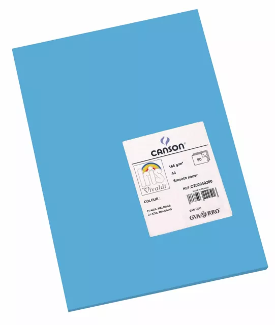 Canson Iris Vivaldi A3 185 GSM Smooth Colour Paper - Primary Blue (Pack of 50 Sh