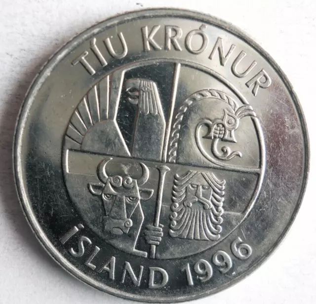 1996 ICELAND 10 KRONUR - High Quality Coin - FREE SHIP - Bin #1000