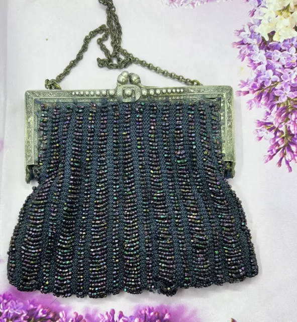 Vintage Antique Beaded Purse Handbag Old Metal 1920 1930 Flapper Gatsby Repair