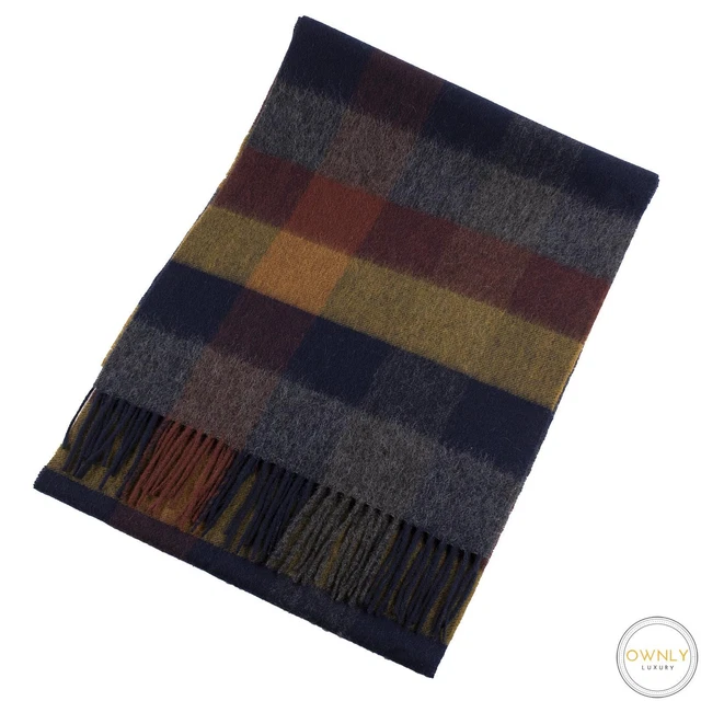 Satila Grey Blue Dijon Multi Color Wool Checked Fringed Hem Large Scarf Satila Grey Blue Dijon Multi Color Wool Checked Fringed Hem Large Scarf