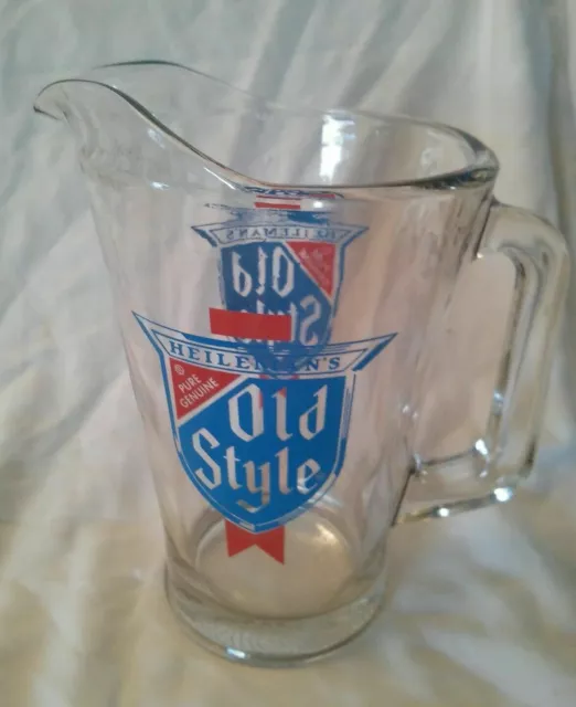 Vintage Heileman's Old Style Beer Original Heavy Glass Large Pitcher Bar Tavern