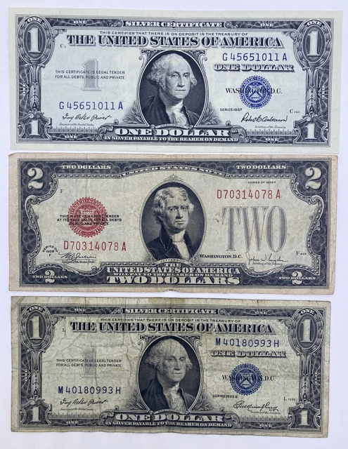 1928 ($2) Two Dollar Red Seal Legal Tender 1935-1957 ($1) One Dollar Blue Seals