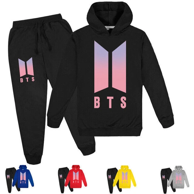 BTS riccio bambini felpa con cappuccio pullover + set pantaloni tuta maniche lunghe tuta da allenamento