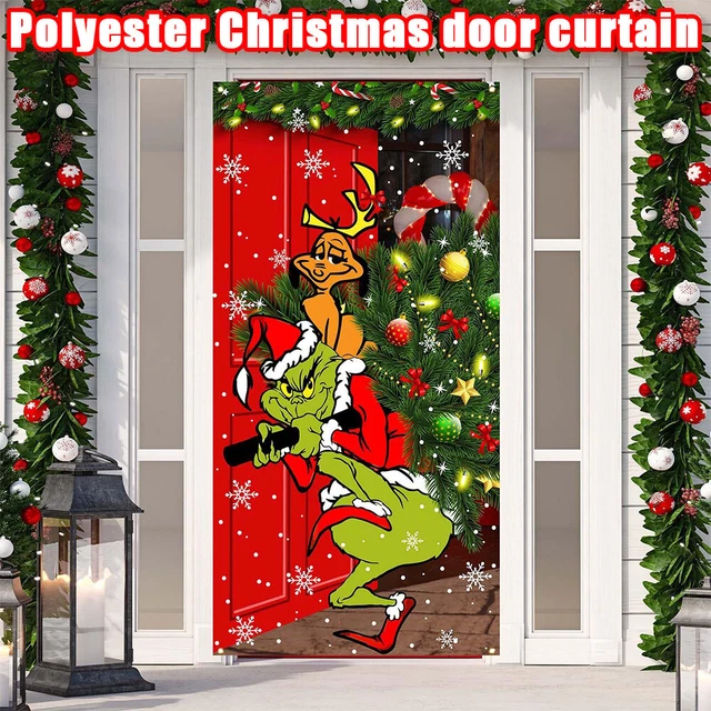 Weihnachten Türabdeckung 180x90cm - Türdeko Mit Seil - Lustiges Weihnachtsmann-Design Rot