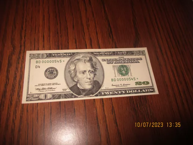 1999 $20 *Star Note* Us Legal Tender Low  Serial Number ~00000545~ Uncirculated