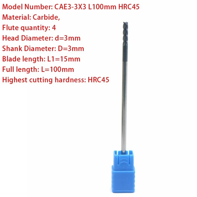 Fresatura estremità gambo extra lungo durevole 100 mm 3 mm per fresatura CNC 4
