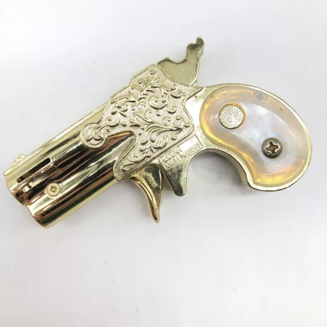 Vintage  Pistol Lighter Modern Angel Mascot Pearl Gold Tone Gun Lighter Piezo