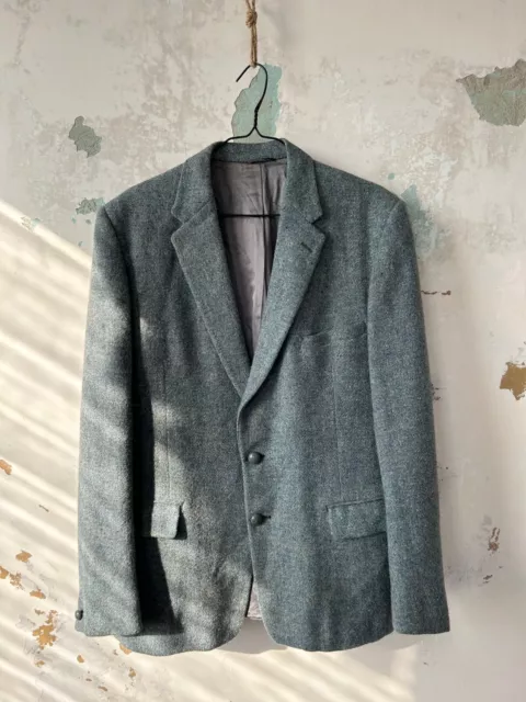 Vintage Harris Tweed Blazer Mens 42 (52) L Blue Wool