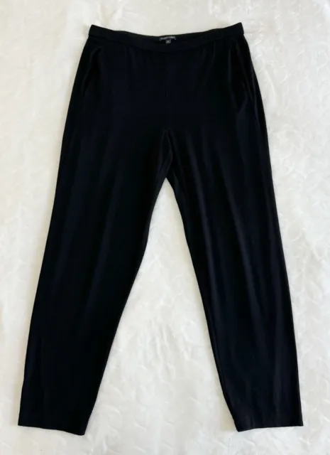 Eileen Fisher Sz M Stretch Jersey Knit Slouchy Ankle Pants Jogger Black Pockets