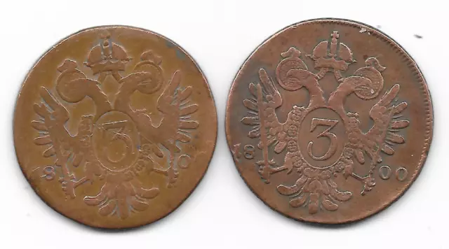 Autriche - AUSTRIA - lot de 2 monnaies de 3 kreuzer 1800 B François II