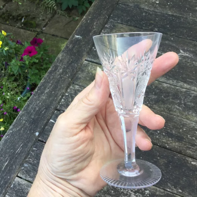 Victorian Cut Glass Crystal Conical Bowl Wine Glass 13cm Notched Hexagonal Stem.