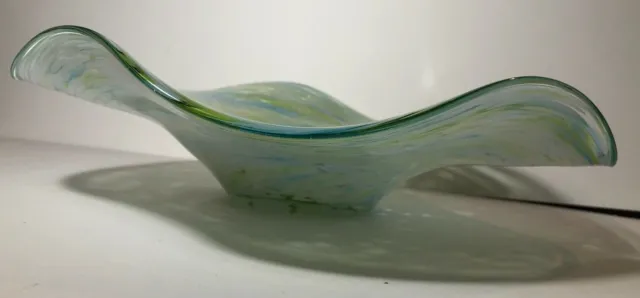 Vintage Hand Blown Ruffled Edge Free Form Glass Bowl/Platter 16” x 16” x 5”
