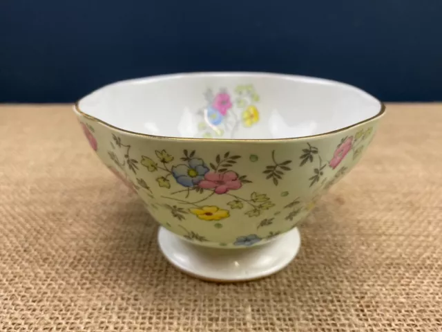 Vintage Art Deco Green Floral Chintz Foley English China Open Sugar Bowl