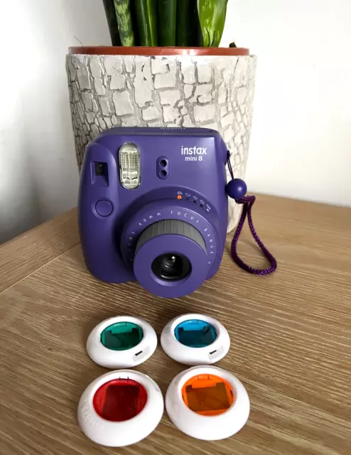 Fujifilm Instax Mini 8 Instant Film Camera Grape Purple + Colour Filter Lenses