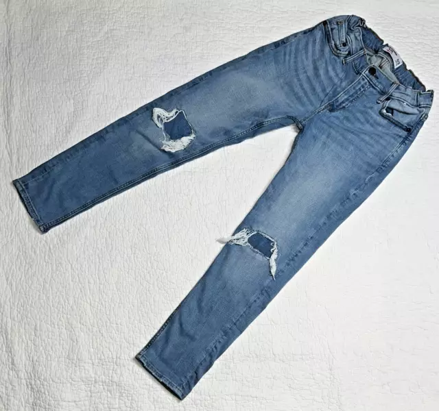 Abercrombie Kids Girl's Distressed Denim Tapered Leg Blue Jeans; 11/12