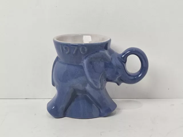 1970 Frankoma Mug Blue Elephant GOP Republican Political Mug Pottery Vtg Cup