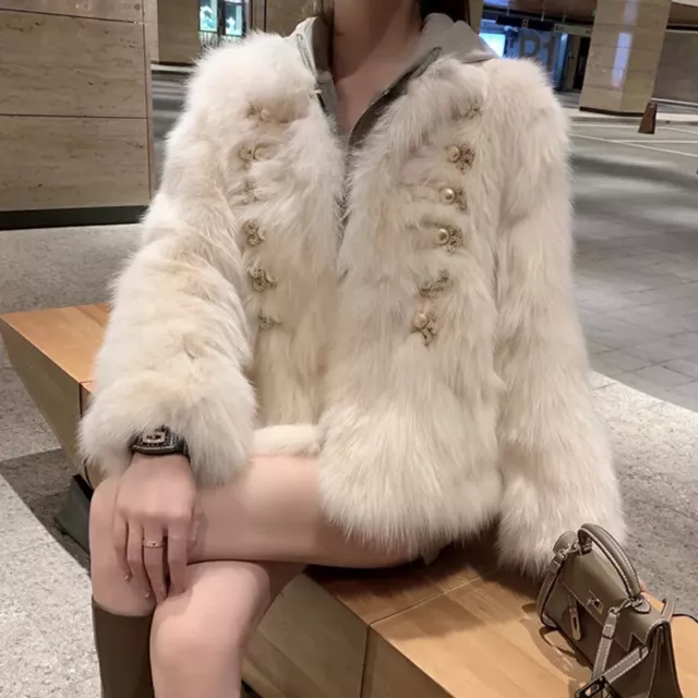 Giacca donna cappotto pelliccia ecologica sintetica corta beige morbida D199