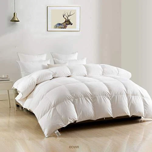Luxury Goose Feathers Down Comforter, Ultra-Soft Egyptian Cotton King White