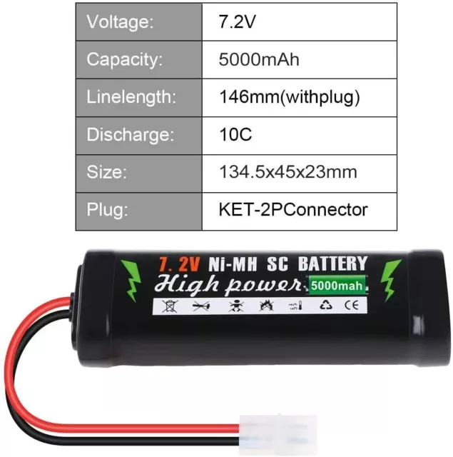 Racing Akku 7,2V 5000 mAh NiMh Accu Stick PackTuning 6 Zellen Tamiya 2P Stecker 3