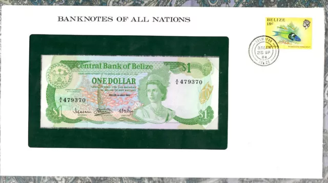 *Banknotes of All Nations Belize $1 1983 UNC P-43 Prefix A/6 479370