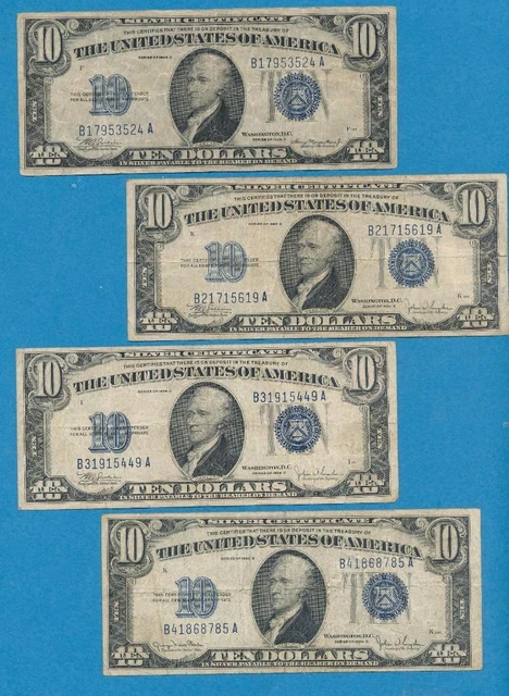 4-$10.1934 Mixed Series Blue Seal Silver Certificate Circulated  Dealers Lot