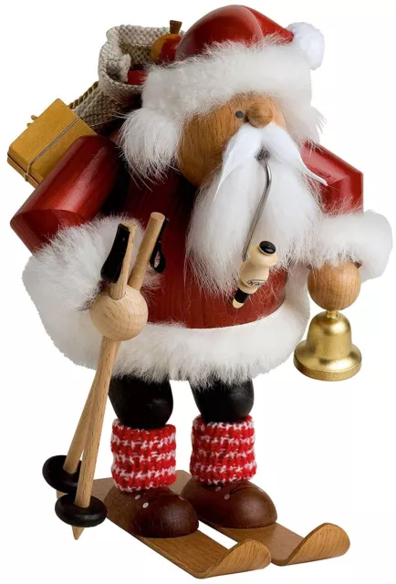 German Incense Smoker KWO Santa Claus with Skis Handmade Wood