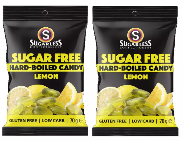 901876 2 X 70G Sugarless Confectionery Sugar Free Hard Boiled Lemon Candy Bag