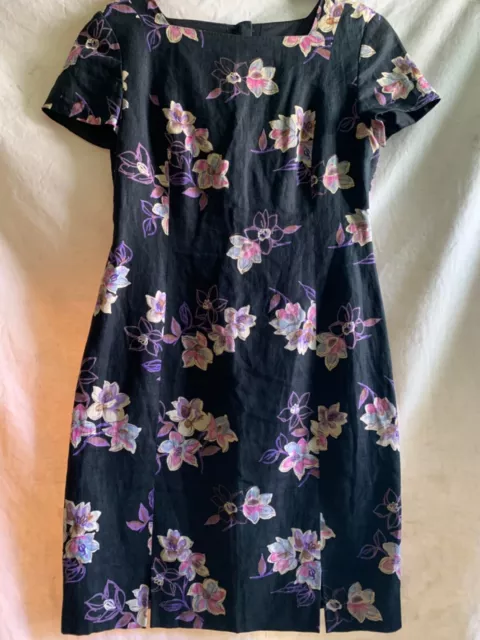 Jones New York black linen floral print dress size 4