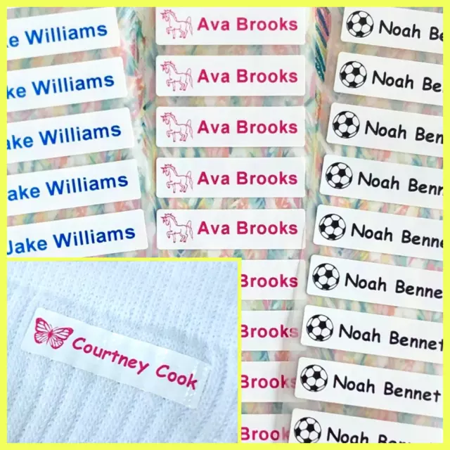 Personalised Iron On Name Labels for clothes / School Name Tags - Stretchy