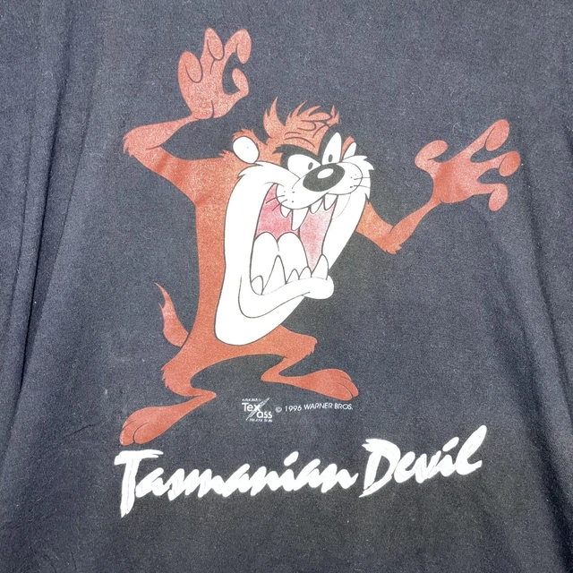 Tee-shirt Vintage Tazmanian Devil Looney Tunes Warner Bros - Manches Longues, Taille 3XL, Noir - Rugby