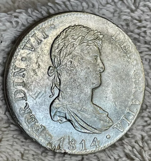 MEXICO 1814-Mo JJ Mexico 8 Reales Ferdinand VII Silver Coin EXC