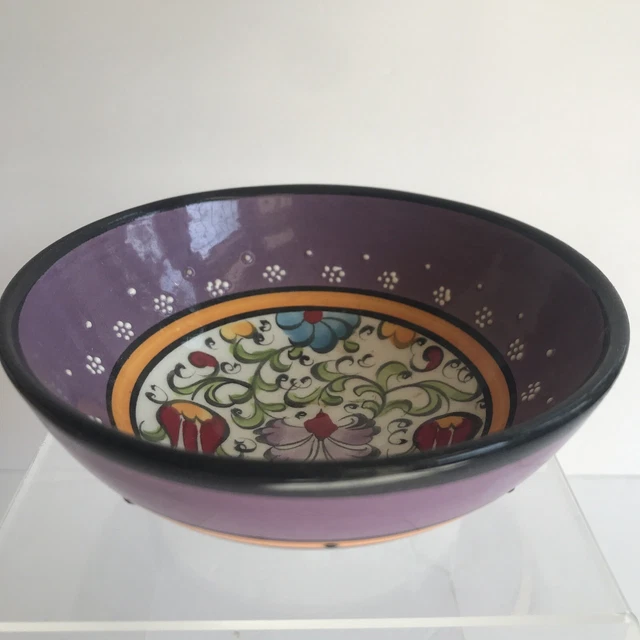 Beautiful Hand Painted Small Pottery Bowl from Turkey 4.5” Diameter Purple Black