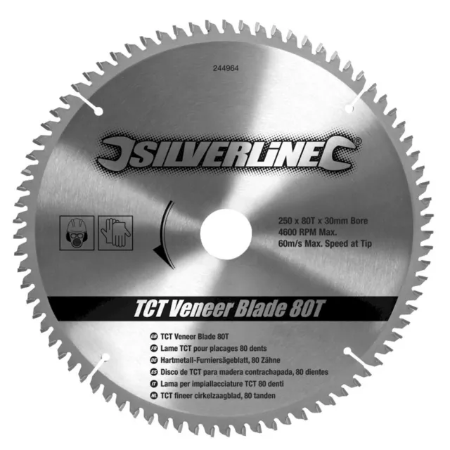 Silverline TCT Placage Lame 80T 250 x 30 - 25, 20, 16mm Anneaux