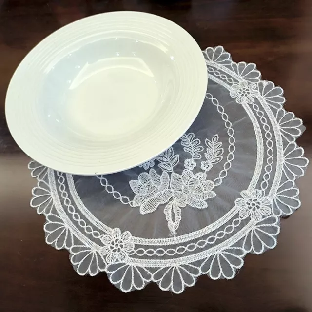 30cm Round Lace Placemat Coaster Embroidery Table Cup Mat Cloth Cover Home Decor