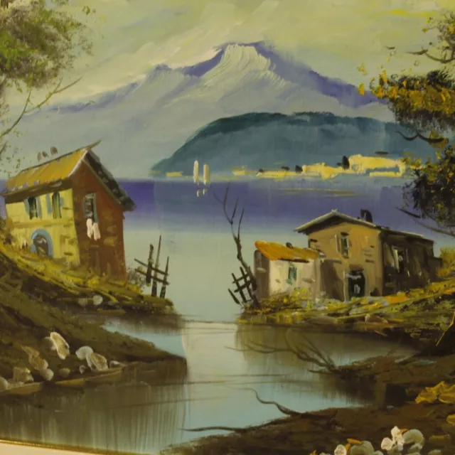 Malerei öl auf Leinwand signiert Gemälde Landschaft See Rahmen antik stil 900