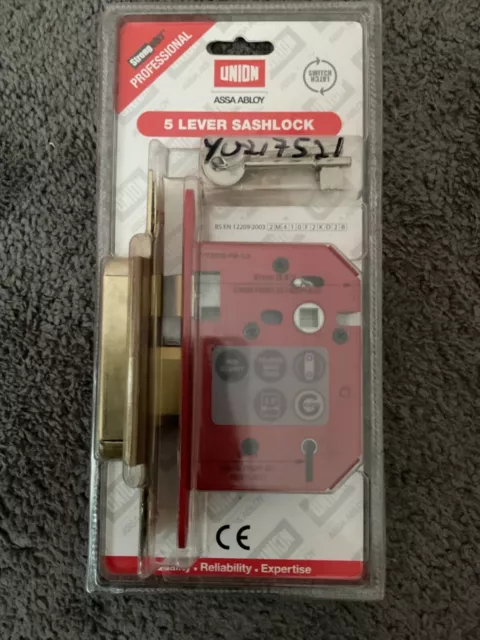 UNION Y2205S-PB-3.0  5 Lever Mortice Sashlock P.Brass 81mm