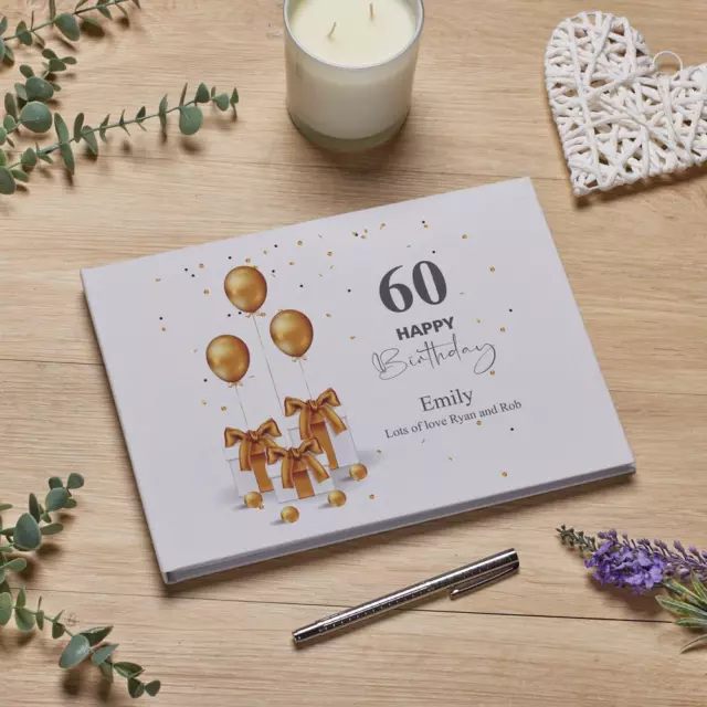 Libro de visitas de lino de regalo de 60 cumpleaños personalizado con diseño de regalos LLGB-22