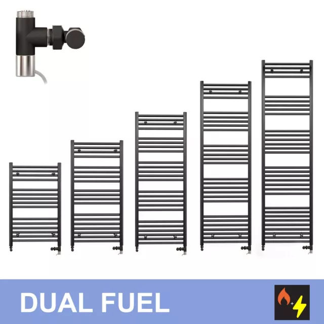 600mm Wide Dual Fuel Black Heated Towel Rail Radiator Bathroom Standard Electric