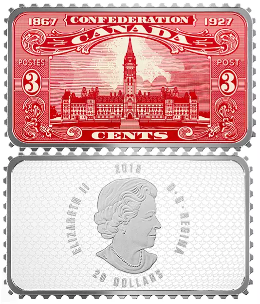 2018 Parliament Building Confederation-Jubilee1927 Canada Stamps $20 Silver Coin