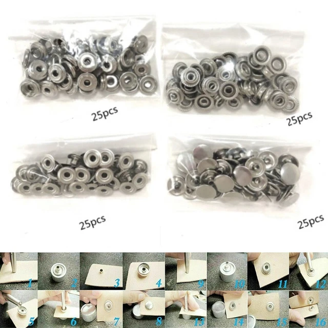 Paquete Premium de 100 Botones Fijadores a Snap de Acero Inoxidable para Barco Marino Lona