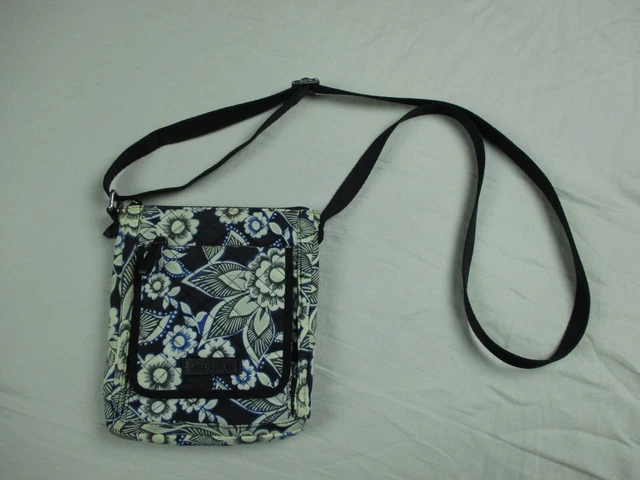 Vera Bradley Crossbody Bag Iconic RFID Mini Hipster Snow flower Logo Black White