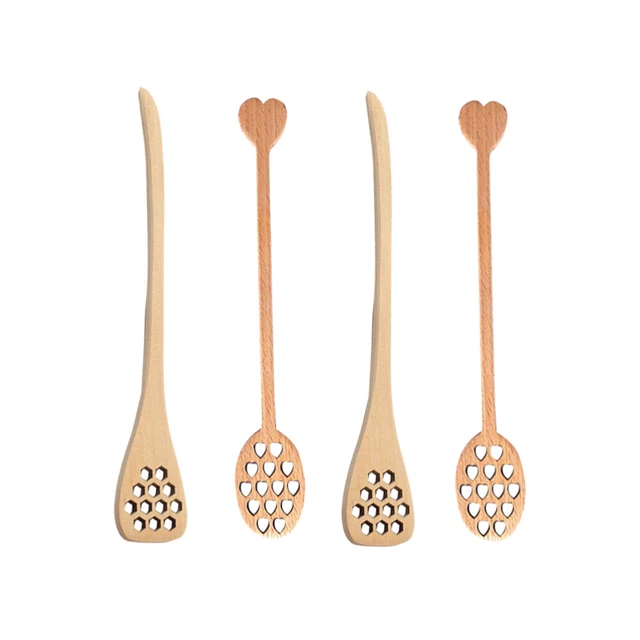 4 PCS Bâton De Mélange Miel Agitateur Cuillère À Mélanger Cuillères Évider