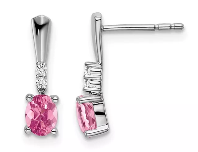 7/10 Carat (ctw) Pink Tourmaline Earrings 14K White Gold with Accent Diamo