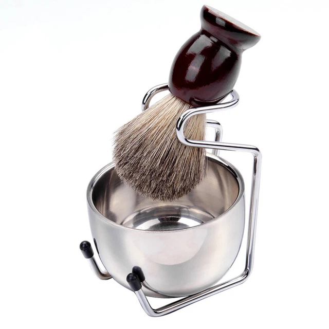 3PCS Mens Barbe Brosse Barbe Brosse Bol Poils de blaireau Brosse