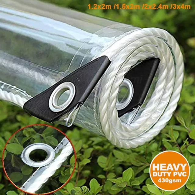 Clear Waterproof Thicken Tarpaulin Cover 430GSM Heavy Duty PVC Tarp with Eyelets