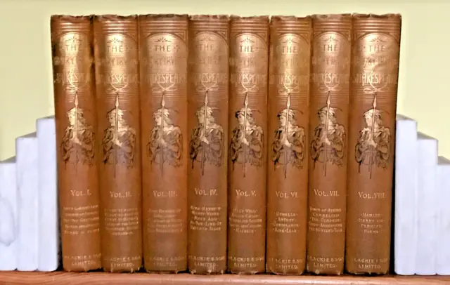 The Henry Irving Shakespeare-complete 8 vols set gilded pictorial orange cloth b