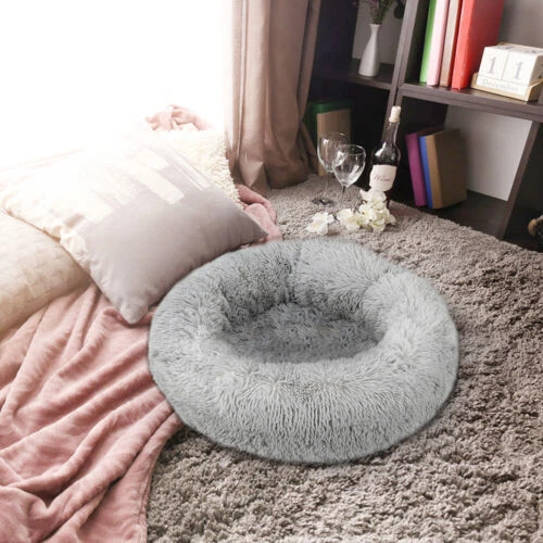 Cat Bed Comfortable Pet Bed Donut Plush Dog Cat Bed Warm Soft Puppy Calming Bed
