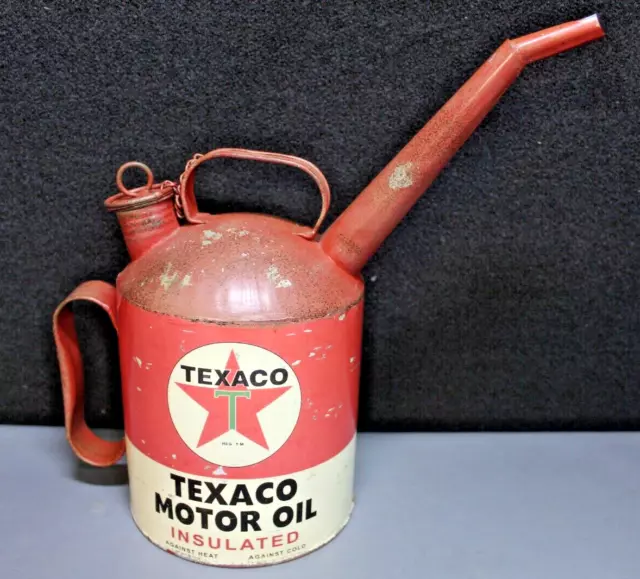 VTG Texaco Motor Oil Metal Spout Can Replica Chevron Caltex Rustic Collectible
